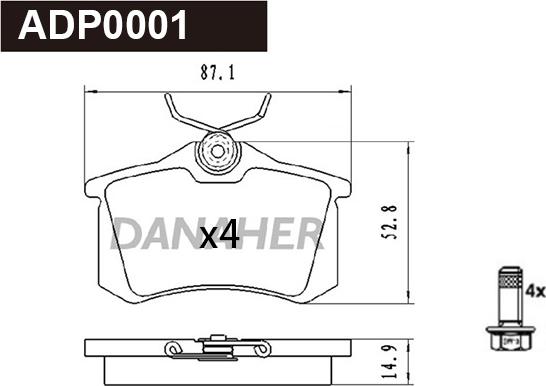 Danaher ADP0001 - Brake Pad Set, disc brake car-mod.net