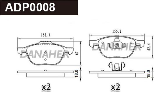 Danaher ADP0008 - Brake Pad Set, disc brake car-mod.net