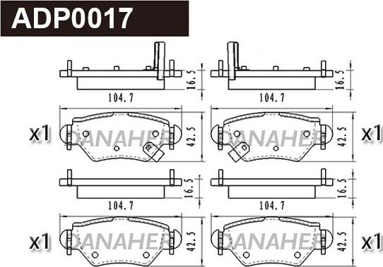 Danaher ADP0017 - Brake Pad Set, disc brake car-mod.net