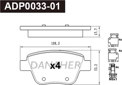 Danaher ADP0033-01 - Brake Pad Set, disc brake car-mod.net