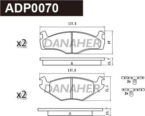 Danaher ADP0070 - Brake Pad Set, disc brake car-mod.net