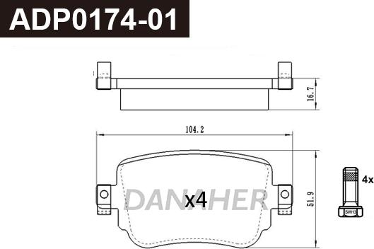 Danaher ADP0174-01 - Brake Pad Set, disc brake car-mod.net