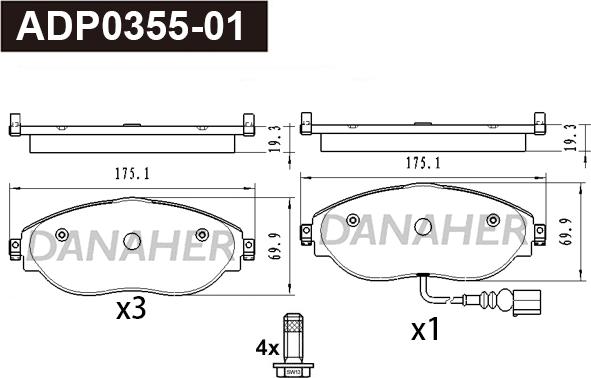 Danaher ADP0355-01 - Brake Pad Set, disc brake car-mod.net