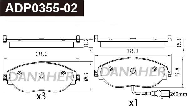 Danaher ADP0355-02 - Brake Pad Set, disc brake car-mod.net