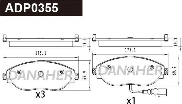 Danaher ADP0355 - Brake Pad Set, disc brake car-mod.net