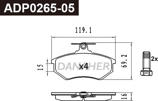 Danaher ADP0265-05 - Brake Pad Set, disc brake car-mod.net