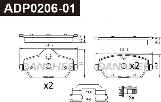 Danaher ADP0206-01 - Brake Pad Set, disc brake car-mod.net