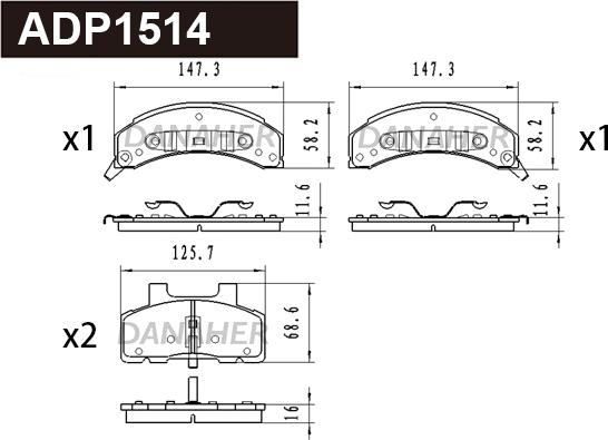 Danaher ADP1514 - Brake Pad Set, disc brake car-mod.net