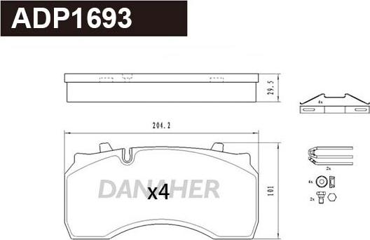 Danaher ADP1693 - Brake Pad Set, disc brake car-mod.net