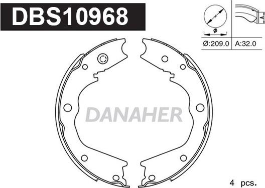 Danaher DBS10968 - Brake Shoe Set, parking brake car-mod.net
