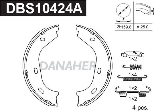 Danaher DBS10424A - Brake Shoe Set, parking brake car-mod.net