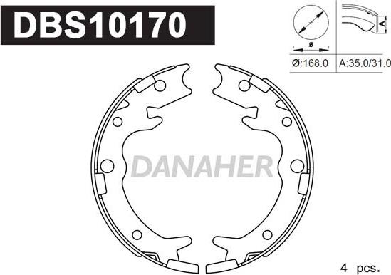 Danaher DBS10170 - Brake Shoe Set, parking brake car-mod.net