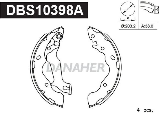 Danaher DBS10398A - Drum Brake Shoe Set car-mod.net