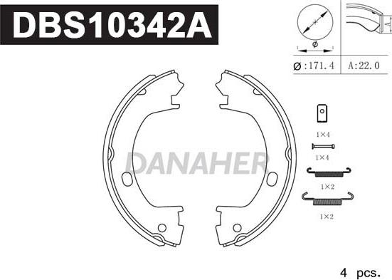 Danaher DBS10342A - Brake Shoe Set, parking brake car-mod.net