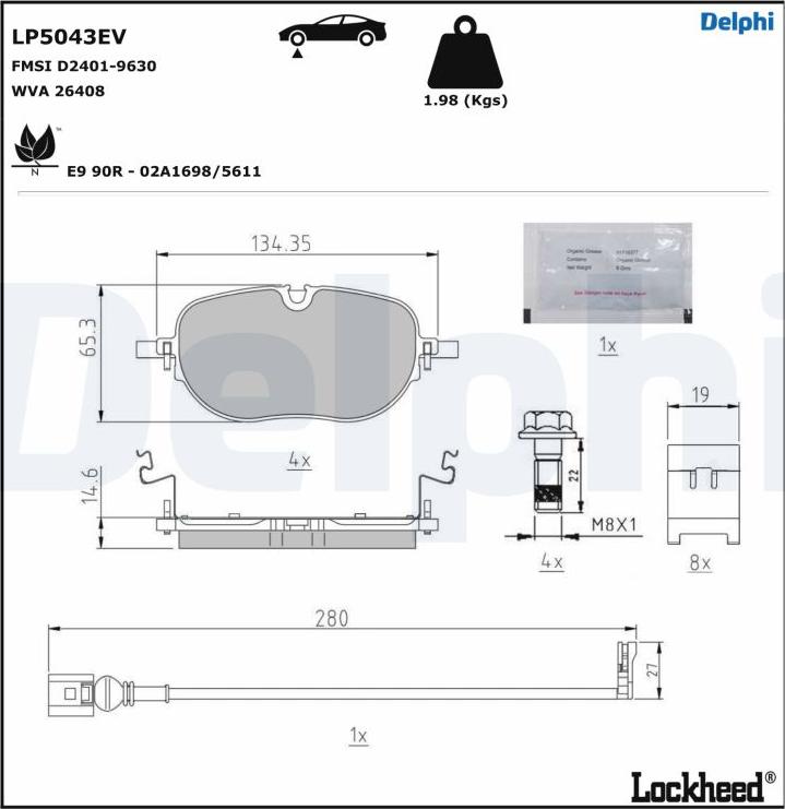 Delphi LP5043EV - Brake Pad Set, disc brake car-mod.net
