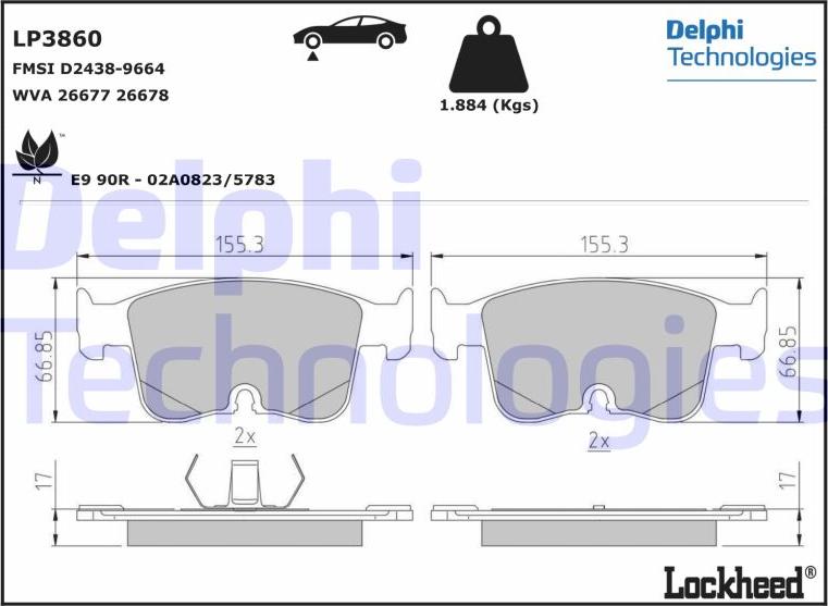 Delphi LP3860 - Brake Pad Set, disc brake car-mod.net