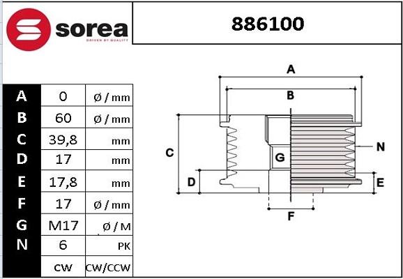 EAI 886100 - Pulley, alternator, freewheel clutch car-mod.net