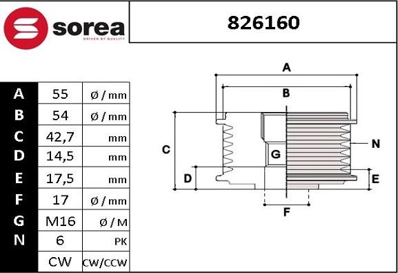 EAI 826160 - Pulley, alternator, freewheel clutch car-mod.net
