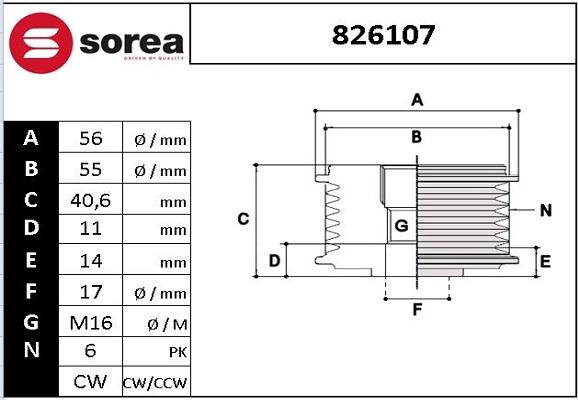 EAI 826107 - Pulley, alternator, freewheel clutch car-mod.net