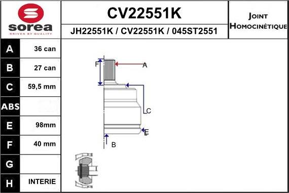 EAI CV22551K - CV Joint Kit, drive shaft car-mod.net