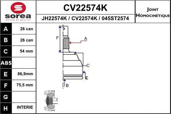 EAI CV22574K - CV Joint Kit, drive shaft car-mod.net