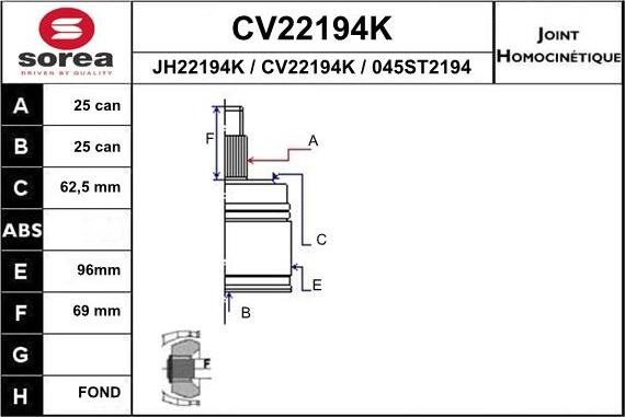 EAI CV22194K - CV Joint Kit, drive shaft car-mod.net