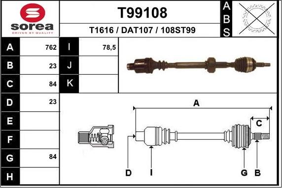EAI T99108 - Drive Shaft car-mod.net