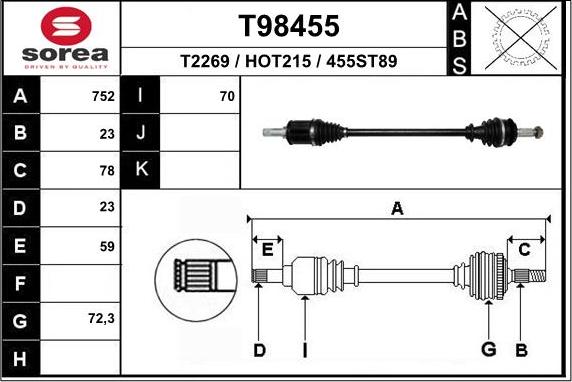 EAI T98455 - Drive Shaft car-mod.net