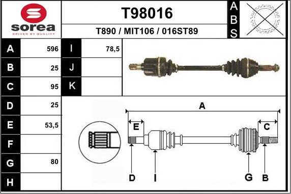 EAI T98016 - Drive Shaft car-mod.net