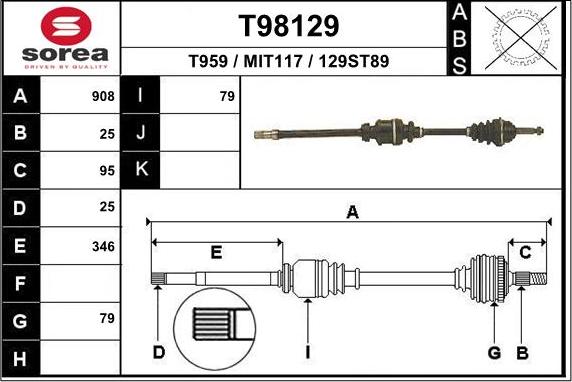 EAI T98129 - Drive Shaft car-mod.net