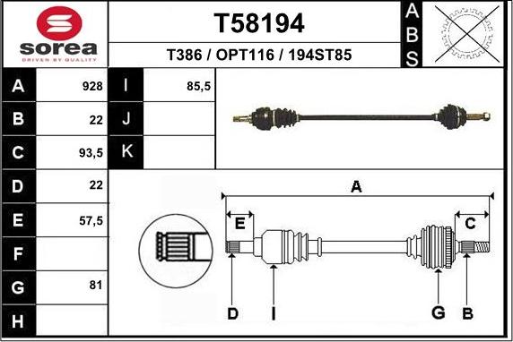 EAI T58194 - Drive Shaft car-mod.net