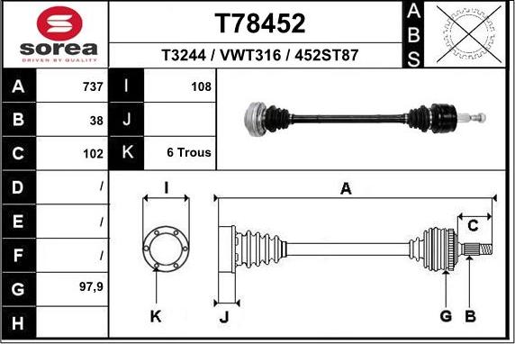 EAI T78452 - Drive Shaft car-mod.net