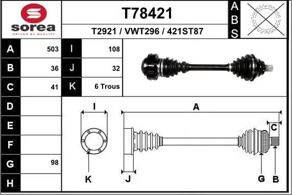 EAI T78421 - Drive Shaft car-mod.net