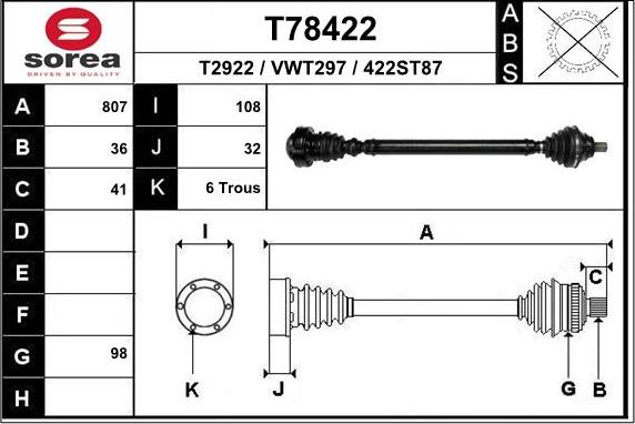 EAI T78422 - Drive Shaft car-mod.net
