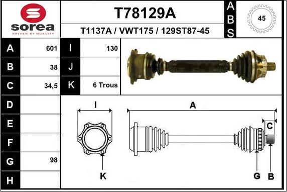 EAI T78129A - Drive Shaft car-mod.net