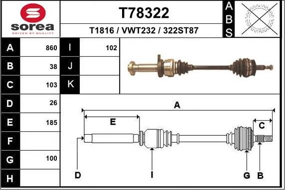EAI T78322 - Drive Shaft car-mod.net