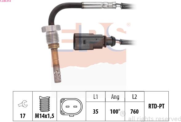 EPS 1.220.314 - Sensor of exhaust gas Temperature car-mod.net