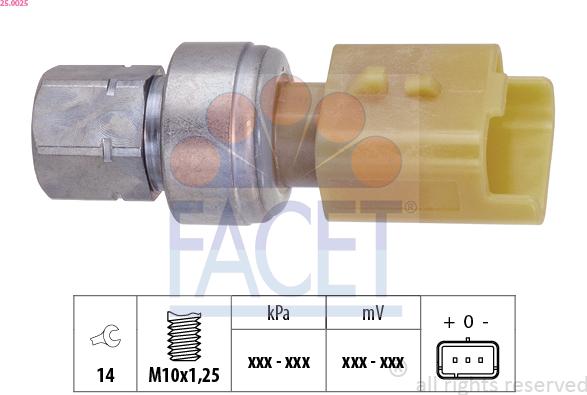 FACET 25.0025 - Pressure Switch, air conditioning car-mod.net