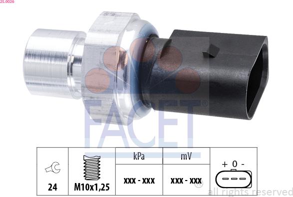 FACET 25.0026 - Pressure Switch, air conditioning car-mod.net