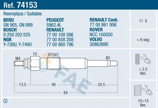 FAE 74153 - Glow Plug car-mod.net