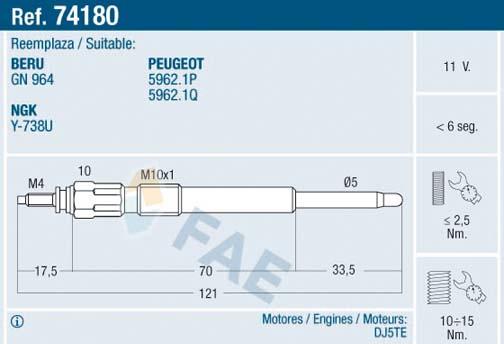 FAE 74180 - Glow Plug car-mod.net