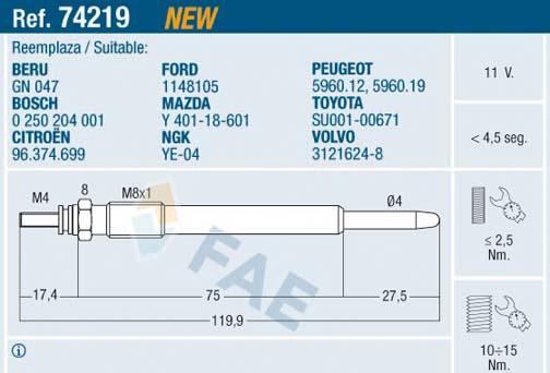 FAE 74219 - Glow Plug car-mod.net