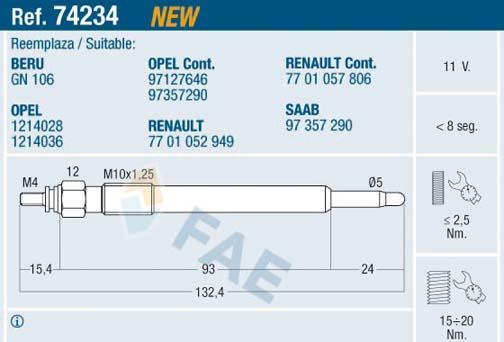 FAE 74234 - Glow Plug car-mod.net