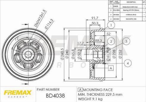 FREMAX BD-4038-KT - Brake Drum car-mod.net