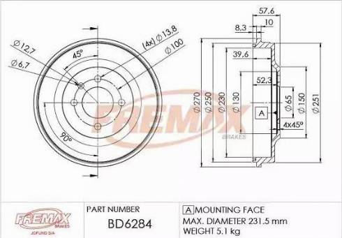 FREMAX BD-6284 - Brake Drum car-mod.net
