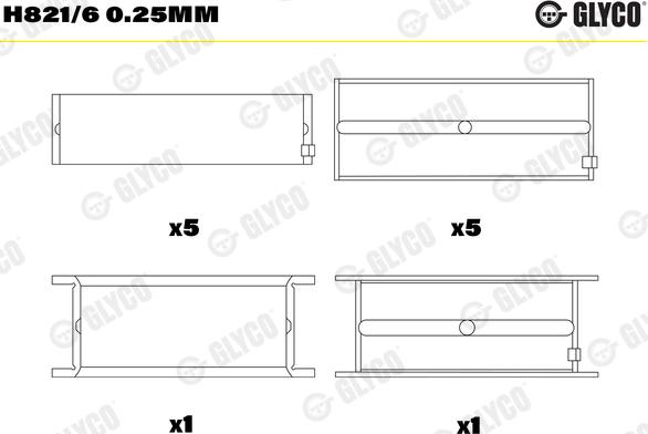 Glyco H821/6 0.25mm - Main Bearings, crankshaft car-mod.net