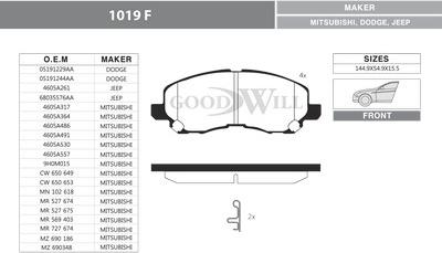 GoodWill 1019/1 F - Brake Pad Set, disc brake car-mod.net