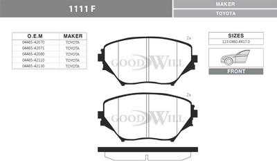 GoodWill 1111 F - Brake Pad Set, disc brake car-mod.net