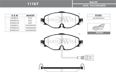GoodWill 1118 F - Brake Pad Set, disc brake car-mod.net