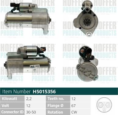 Hoffer H5015356 - Starter car-mod.net
